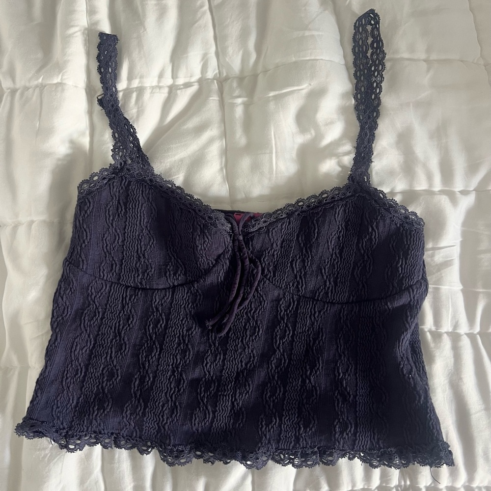 Edikted Lace Trim Navy Crop Top